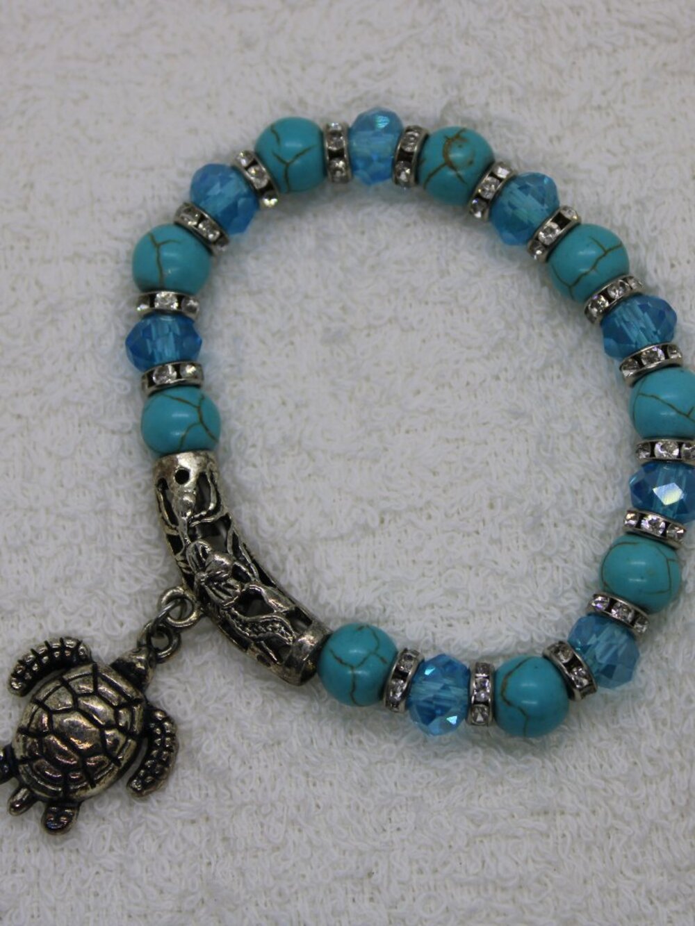 Turquoise Blue Beaded Charm Bracelet Boho Summer Jewelry